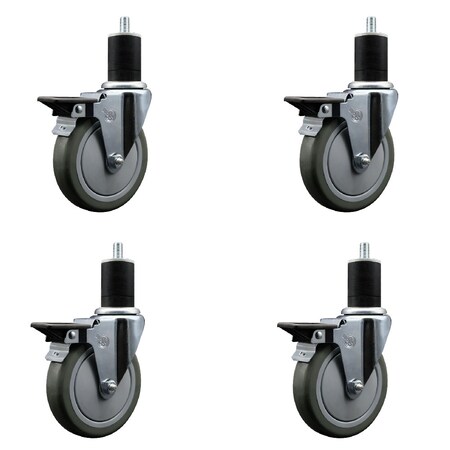 Service Caster 5'' Gray Poly Swivel 1-3/4'' Expanding Stem Caster Set with Brake, 4PK SCC-EX20S514-PPUB-PLB-134-4